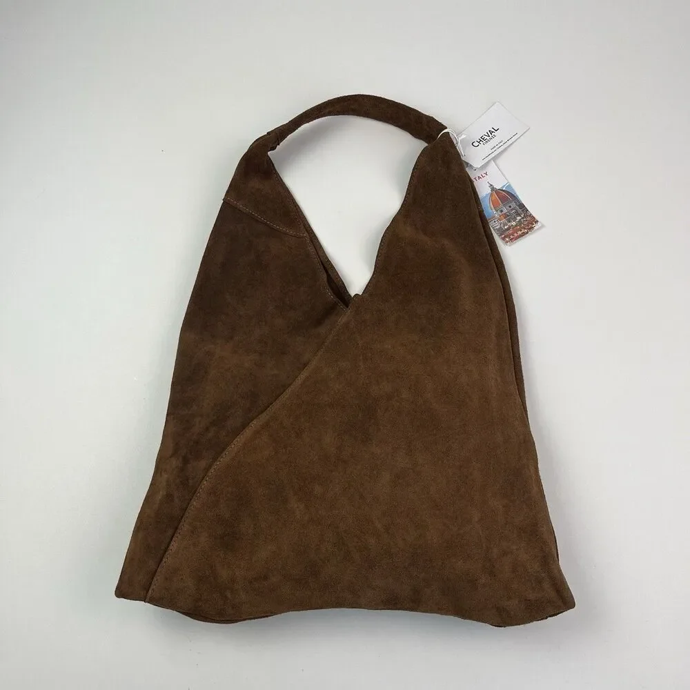 Cheval Italy Suede Leather Hobo Shoulder Bag Brown Oversized Tote Boho Hippie - Picture 13 of 14